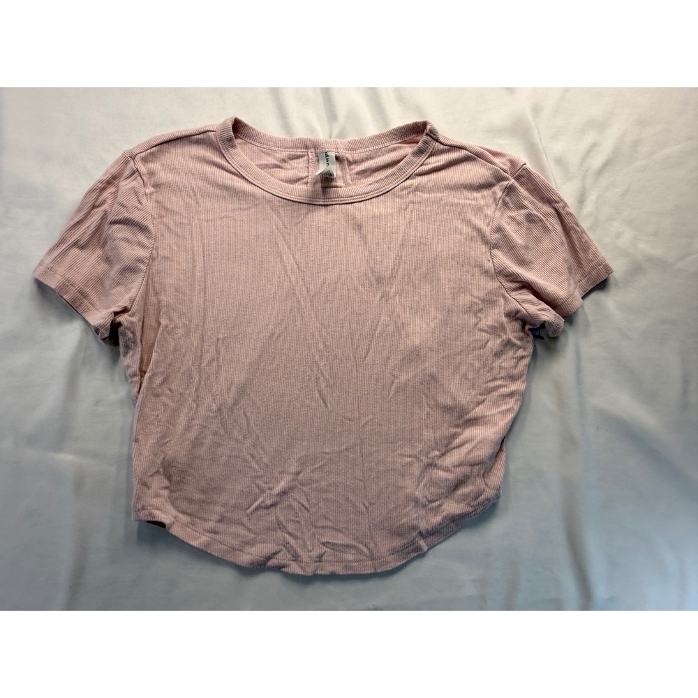 All in Motion Women XS Pink Ribbed Short Sleeve Cropped Activewear T-Shirt Top